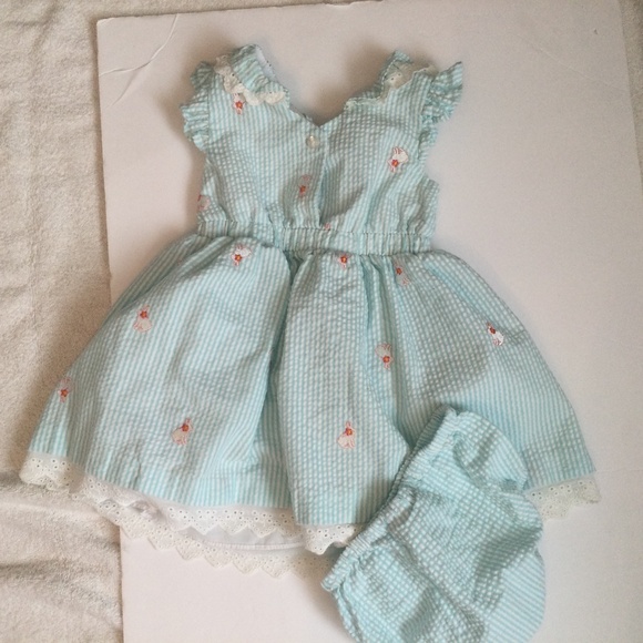 Bonnie Baby Blue Searsucker Dress with Matching Bloomers, Size 18 Month - Picture 4 of 5